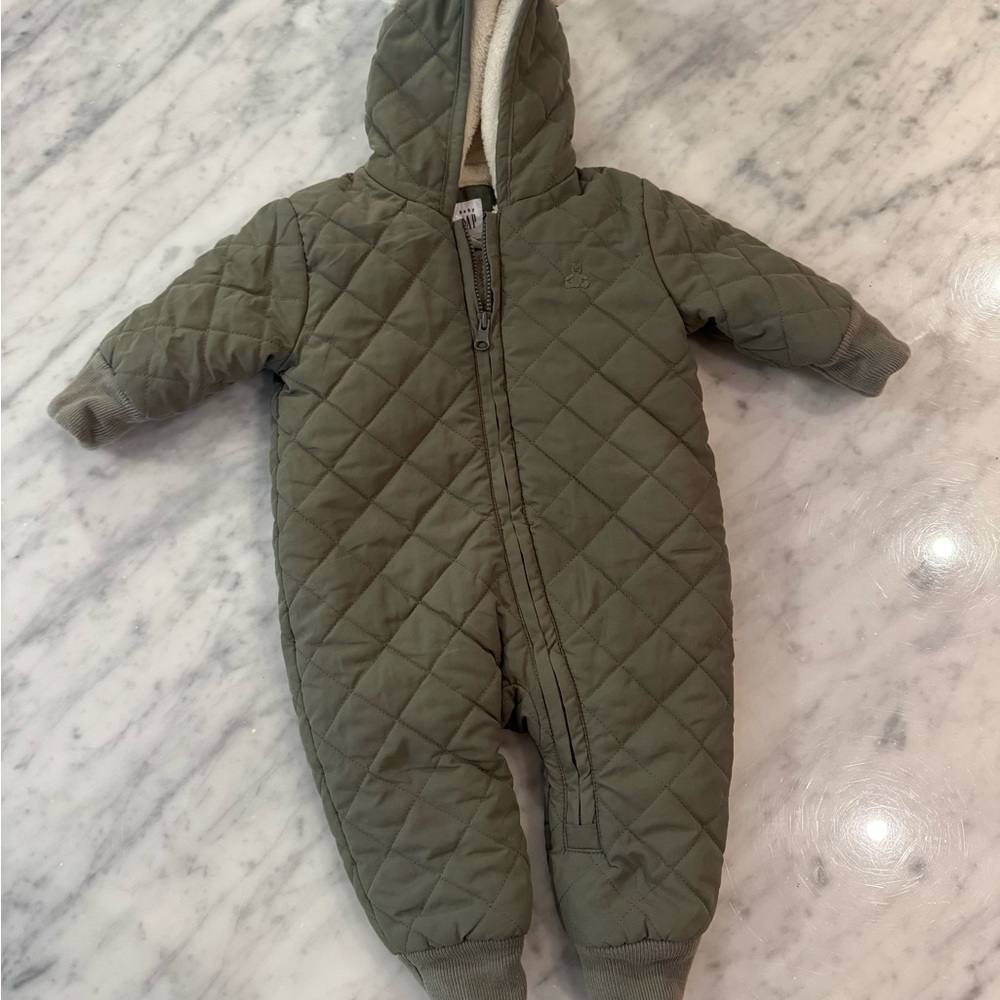 GAP Olive Green Quilted Hooded Baby One-Piece